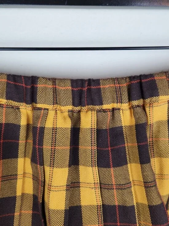 Cupop Japan Yellow Brown Plaid Lace Trim Pleated Mini Skirt Skort sz M - Picture 6 of 11